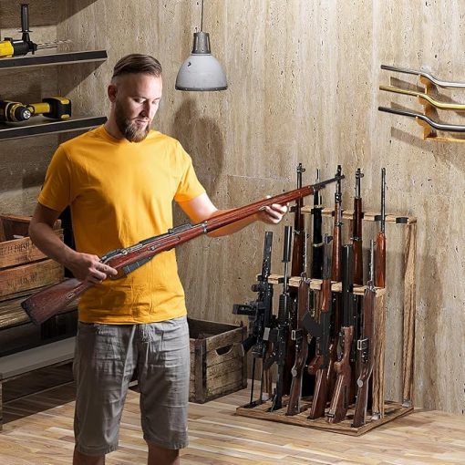 Indoor Gun Racks, Wooden Free Standing Heavy Duty Shotgun Display Rack, Rifle Stand Organizer, 12 Rifles Storage Holder Wood Gun Rack (Carbonized Black) (Carbonized Black, 1 Pack) - Image 2