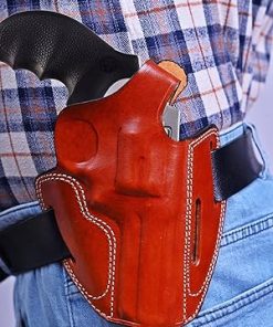Leather Belt Holster fits Taurus 856 Defender or Model 605 692, Handcrafted, 3 Slot Pancake, Thumb Break, Right Handed, PulsarHolster 2